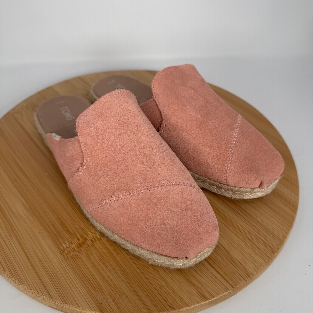 TOMS Nova Women Coral Suede Slip On Espadrille Mules Flats Shoes‎ W 7.5